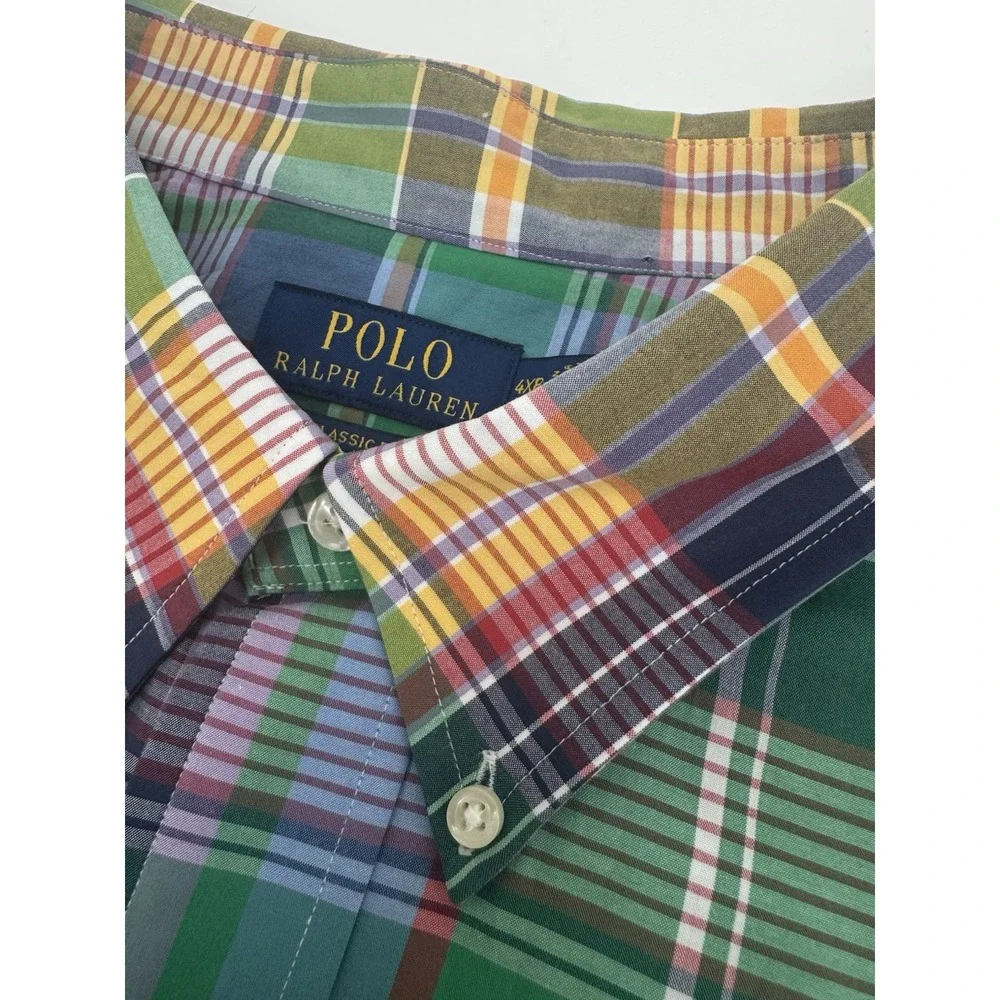 NWT Polo Ralph Lauren Stretch Cotton Plaid Classic Fit Button Down 4XB $125